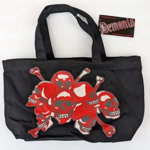 Vintage Demonia Black Canvas Tote Handbag Red Skulls Catacombs 90s Goth Y2K
